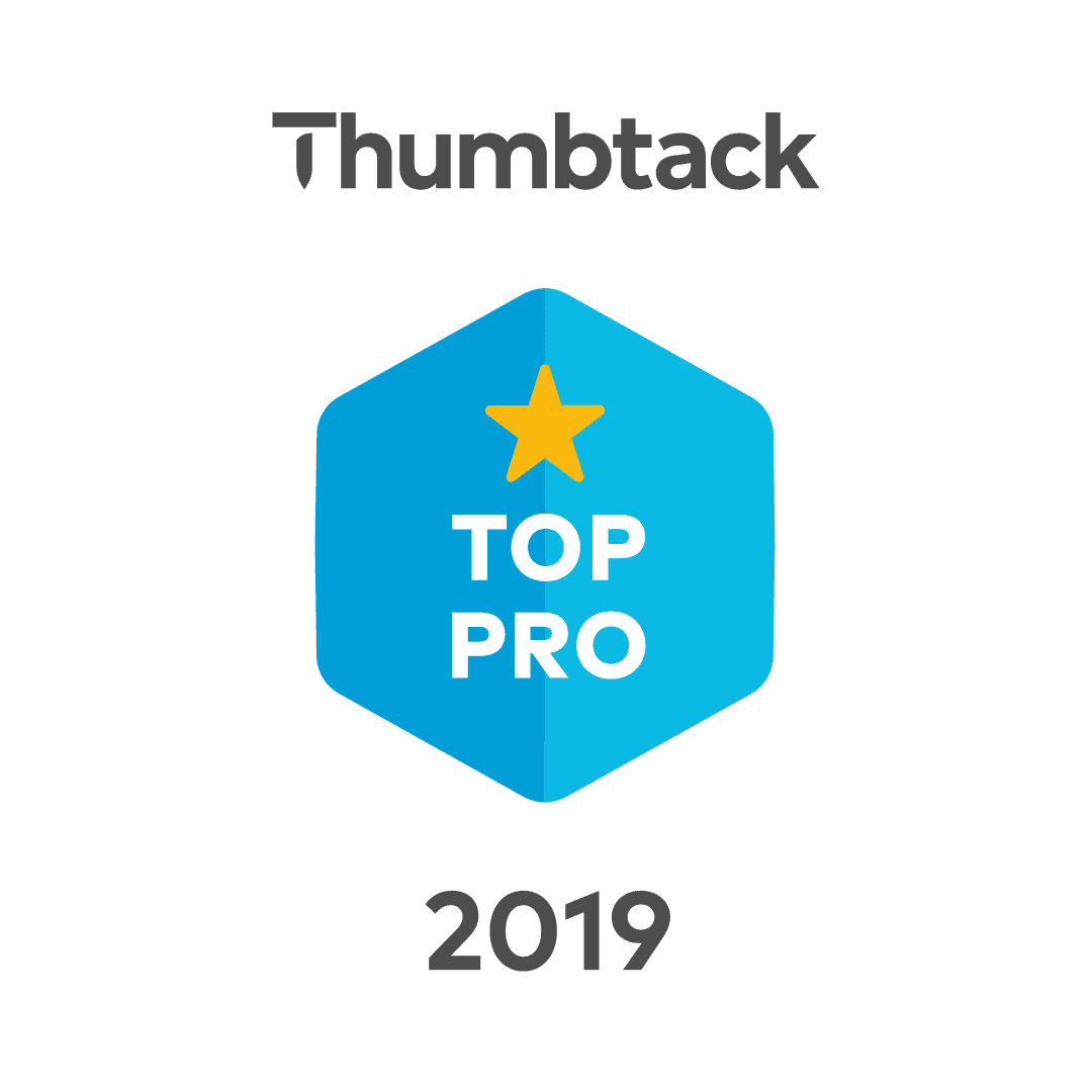 A badge that says thumbtack top pro 2 0 1 9